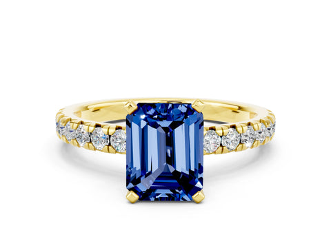 Yellow gold Emerald Cut Solitaire Pave Diamond Engagement Ring with Four-Prong Setting