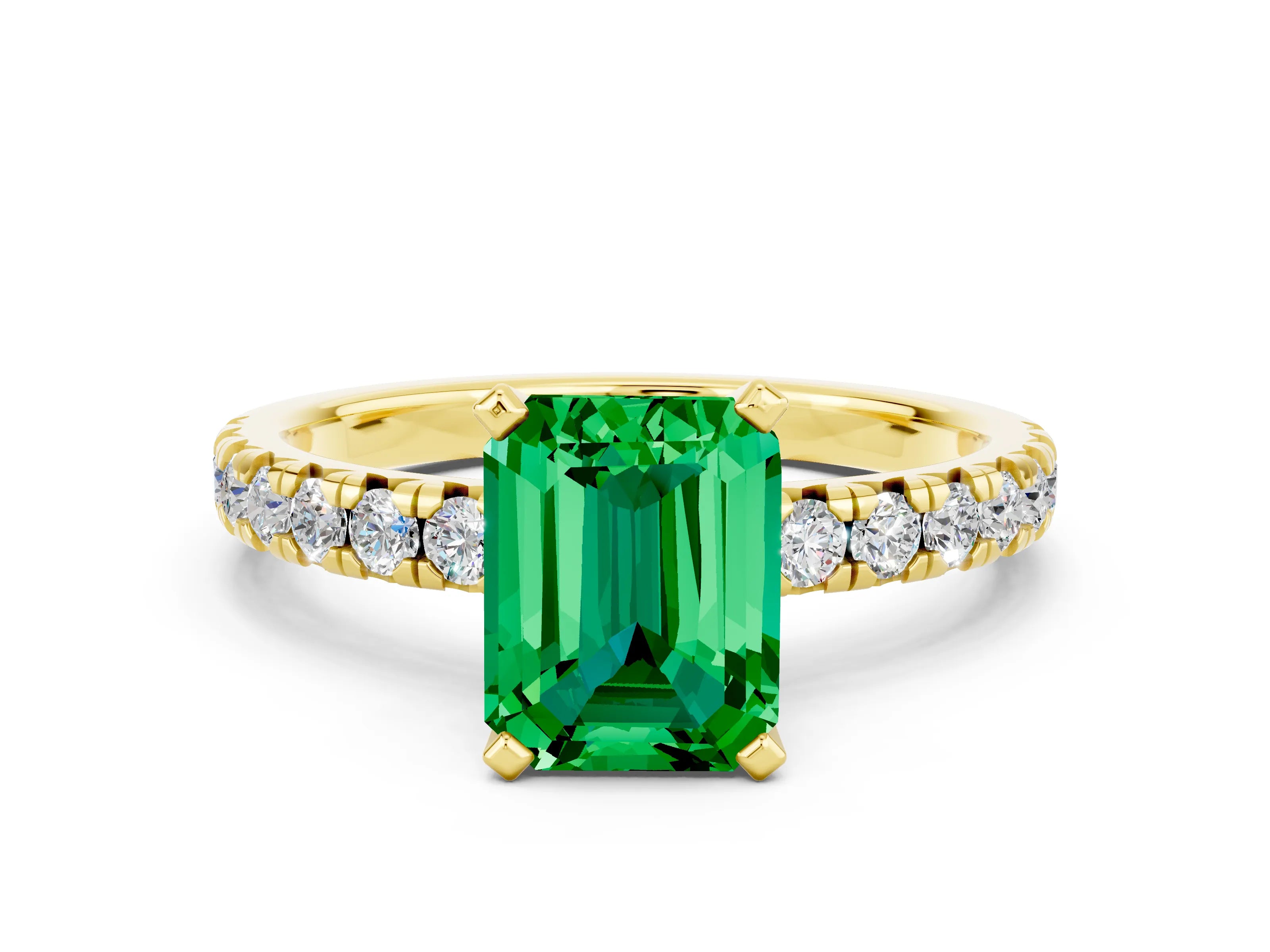 Yellow gold Emerald Cut Solitaire Pave Diamond Engagement Ring with Four-Prong Setting_12