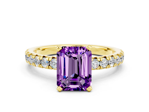 Yellow gold Emerald Cut Solitaire Pave Diamond Engagement Ring with Four-Prong Setting_12