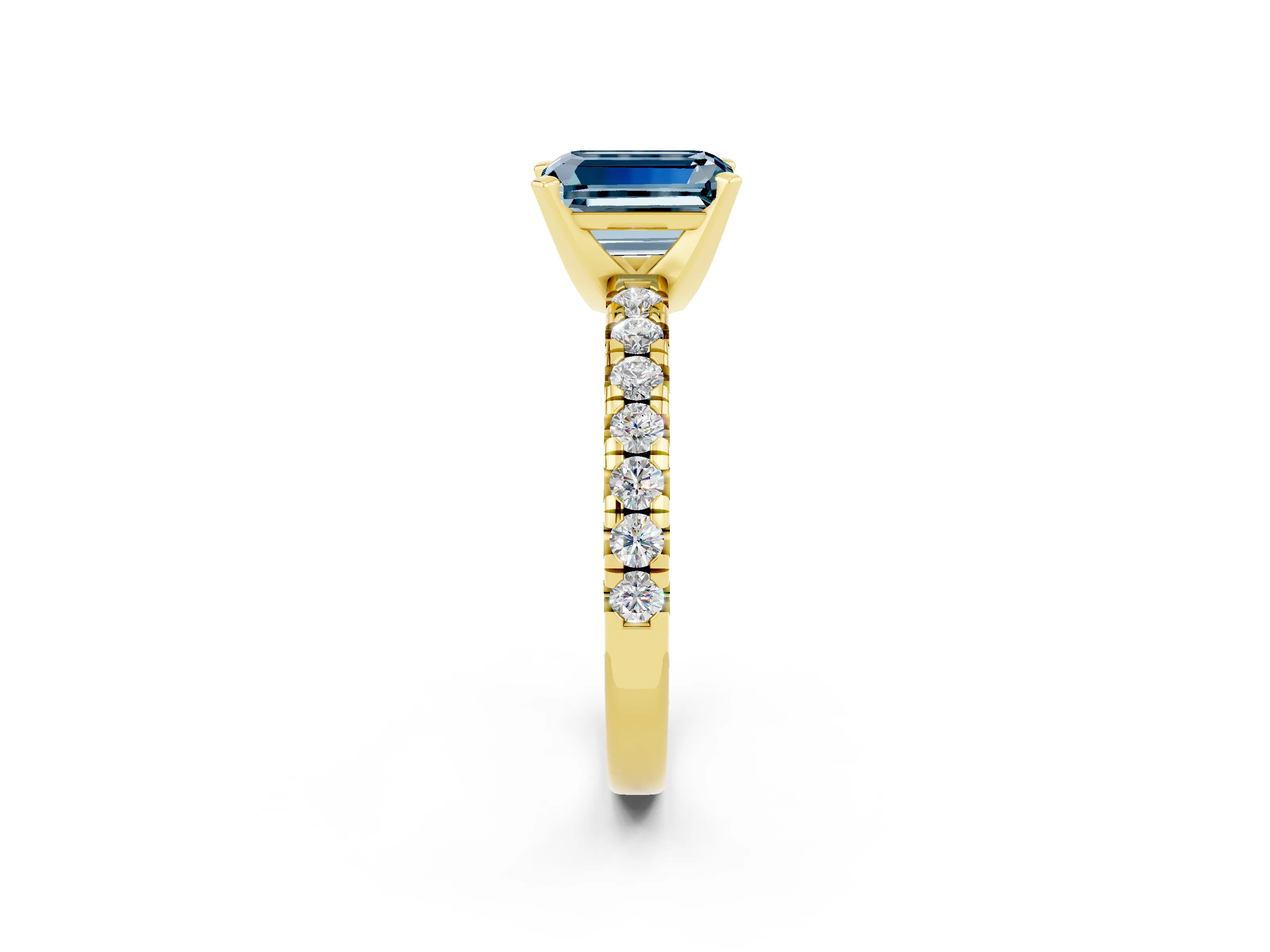 Yellow gold Emerald Cut Solitaire Pave Diamond Engagement Ring with Four-Prong Setting_14