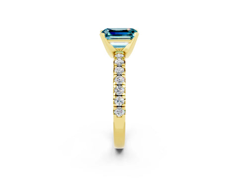 Yellow gold Emerald Cut Solitaire Pave Diamond Engagement Ring with Four-Prong Setting_14