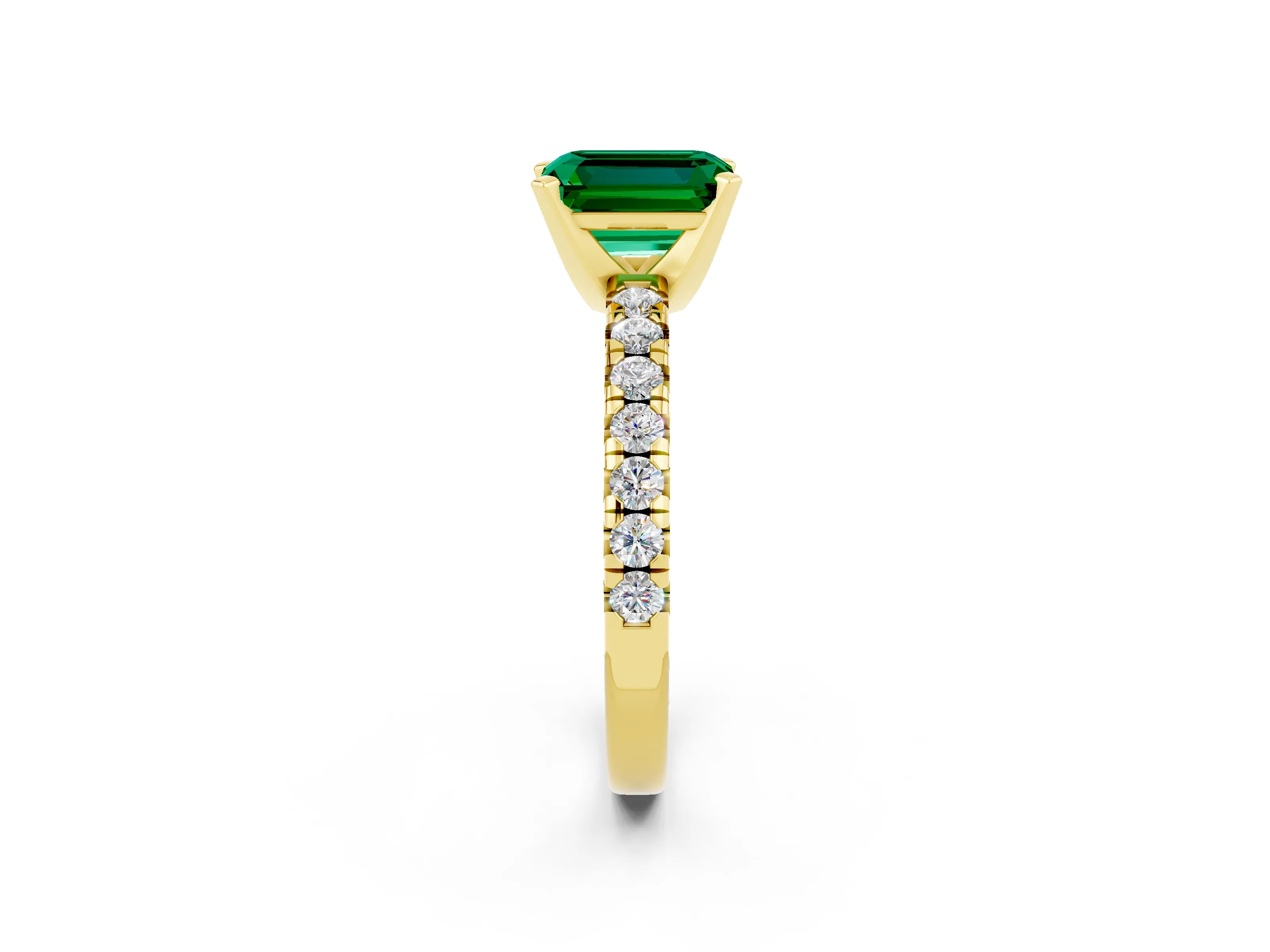 Yellow gold Emerald Cut Solitaire Pave Diamond Engagement Ring with Four-Prong Setting_14
