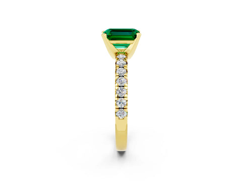 Yellow gold Emerald Cut Solitaire Pave Diamond Engagement Ring with Four-Prong Setting_14