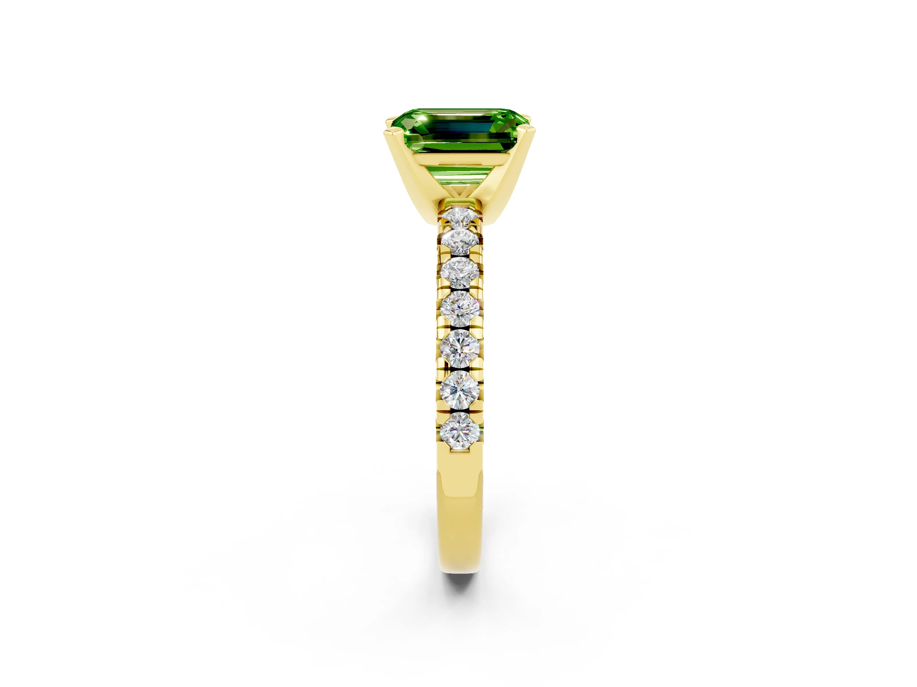 Yellow gold Emerald Cut Solitaire Pave Diamond Engagement Ring with Four-Prong Setting_14