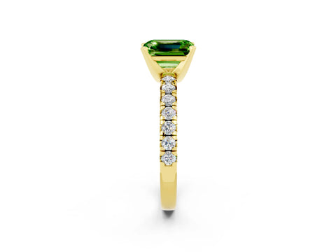 Yellow gold Emerald Cut Solitaire Pave Diamond Engagement Ring with Four-Prong Setting_14