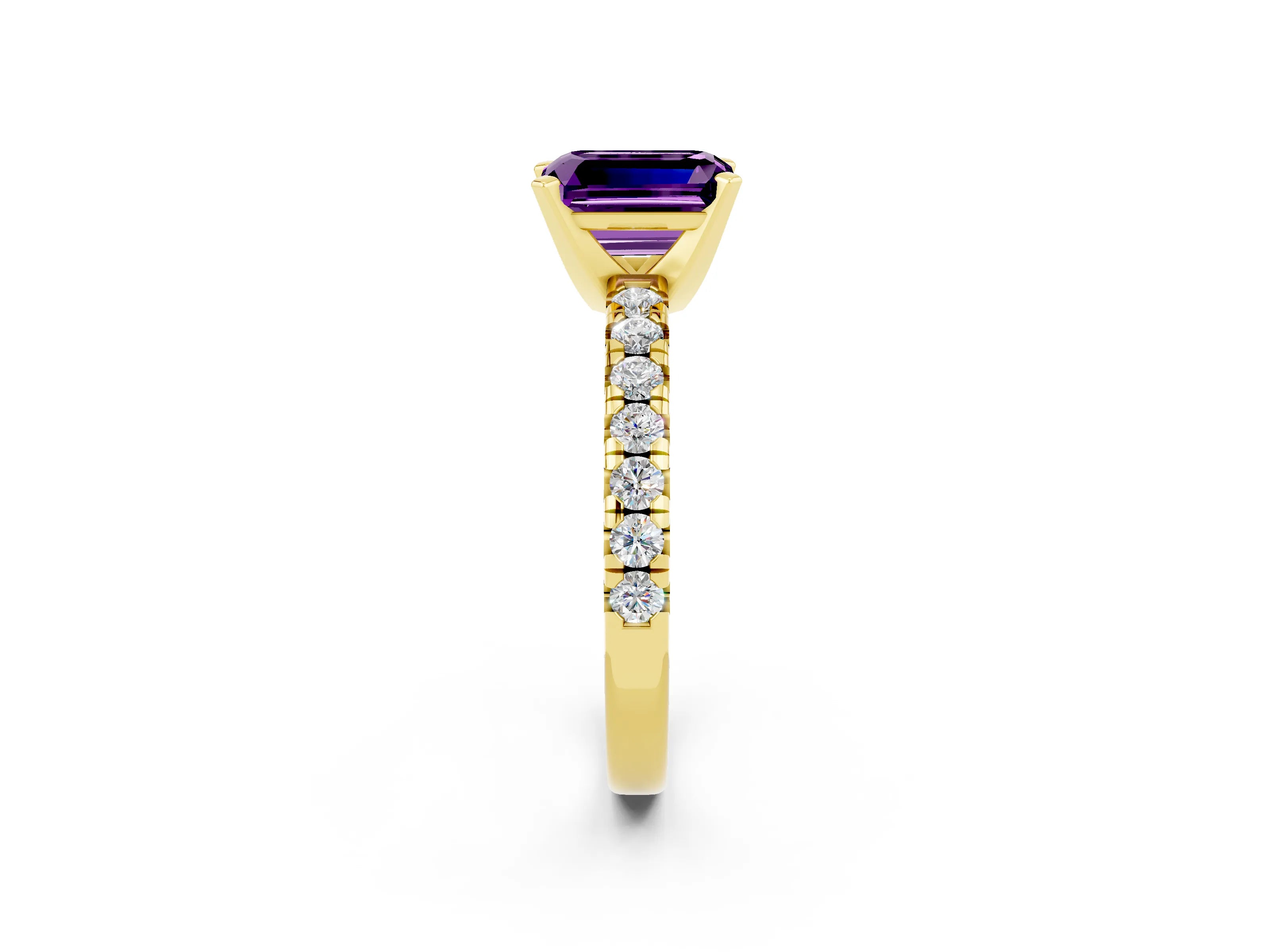 Yellow gold Emerald Cut Solitaire Pave Diamond Engagement Ring with Four-Prong Setting_14