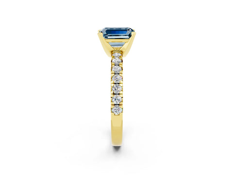 Yellow gold Emerald Cut Solitaire Pave Diamond Engagement Ring with Four-Prong Setting_14