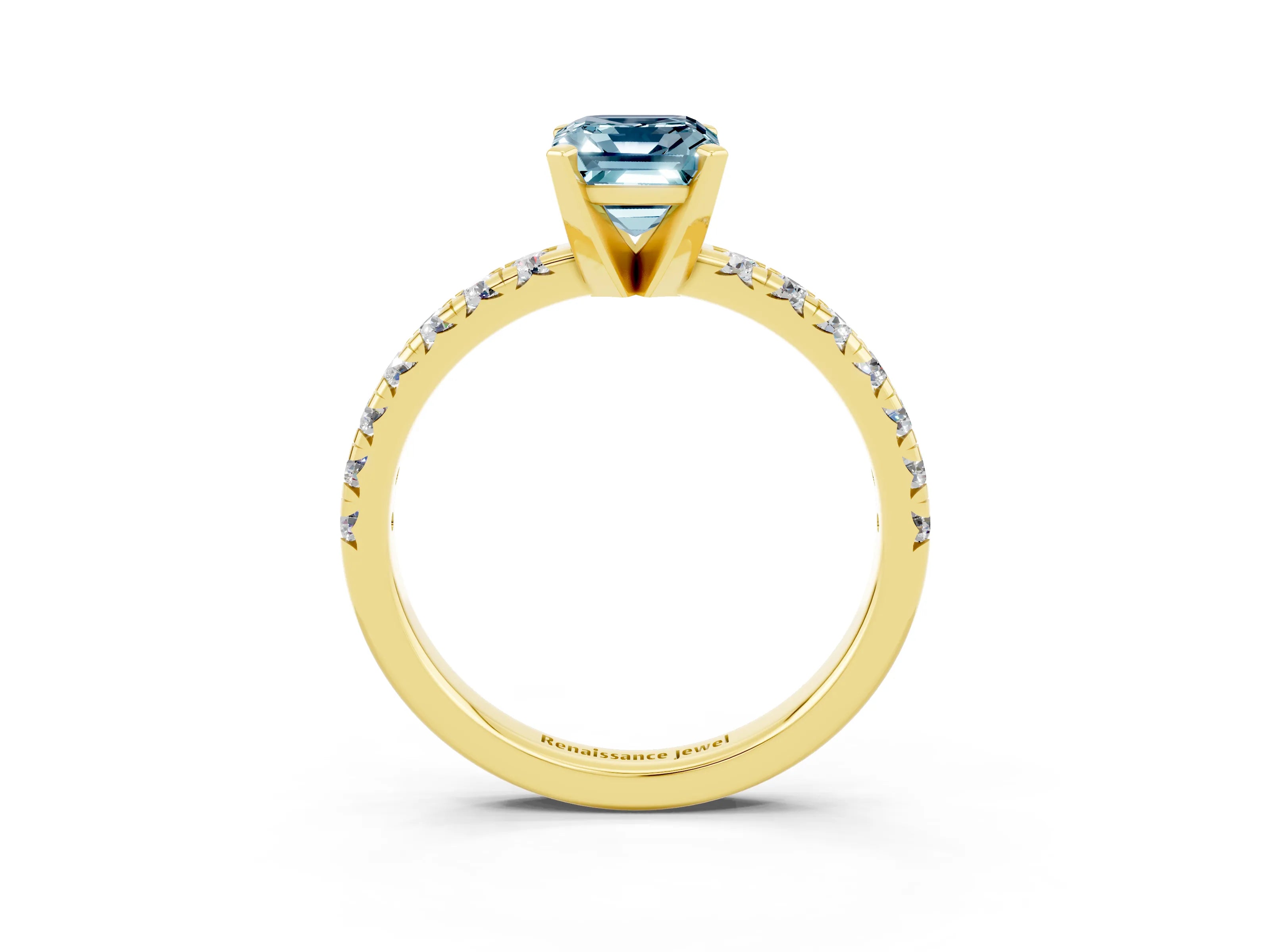 Yellow gold Emerald Cut Solitaire Pave Diamond Engagement Ring with Four-Prong Setting_15