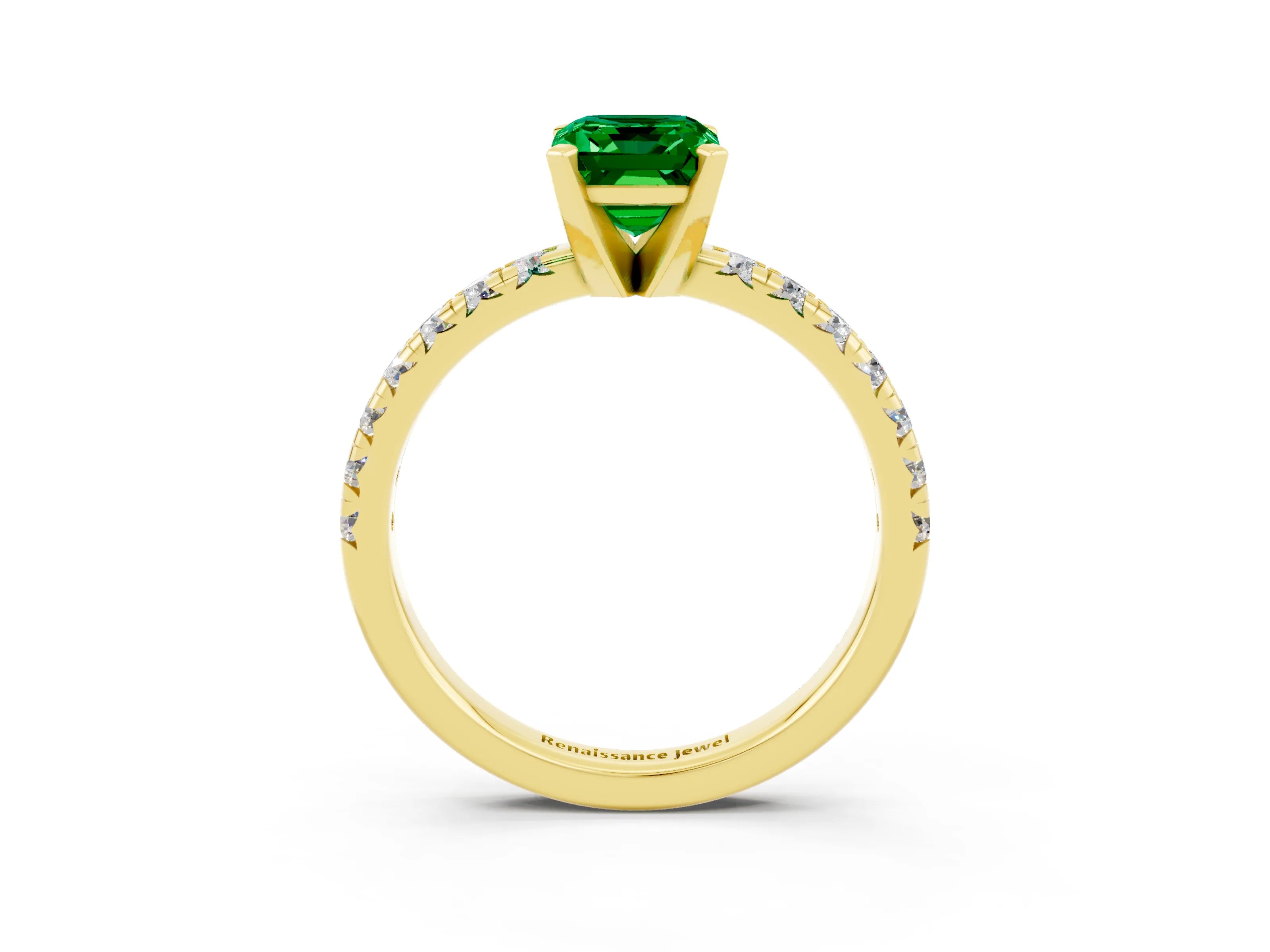 Yellow gold Emerald Cut Solitaire Pave Diamond Engagement Ring with Four-Prong Setting_15