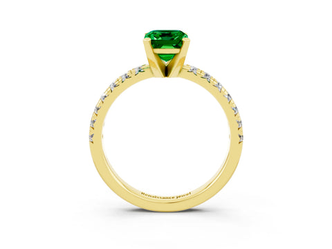 Yellow gold Emerald Cut Solitaire Pave Diamond Engagement Ring with Four-Prong Setting_15