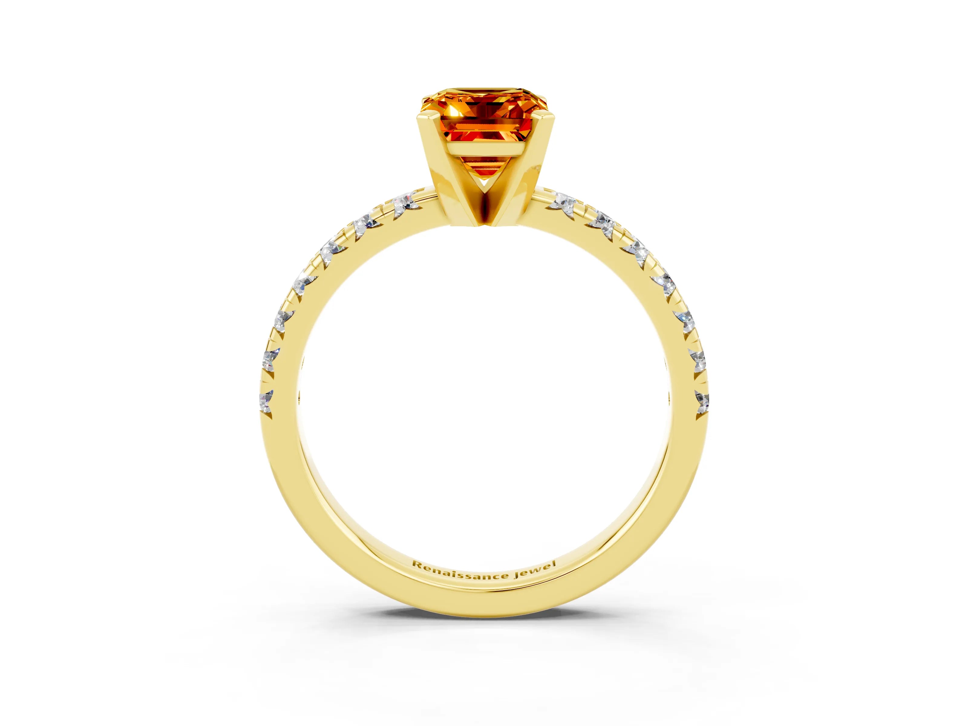 Yellow gold Emerald Cut Solitaire Pave Diamond Engagement Ring with Four-Prong Setting_15