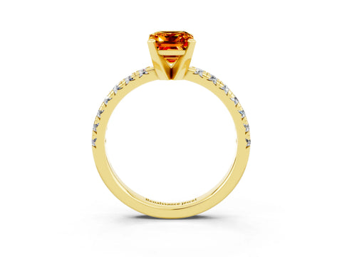 Yellow gold Emerald Cut Solitaire Pave Diamond Engagement Ring with Four-Prong Setting_15