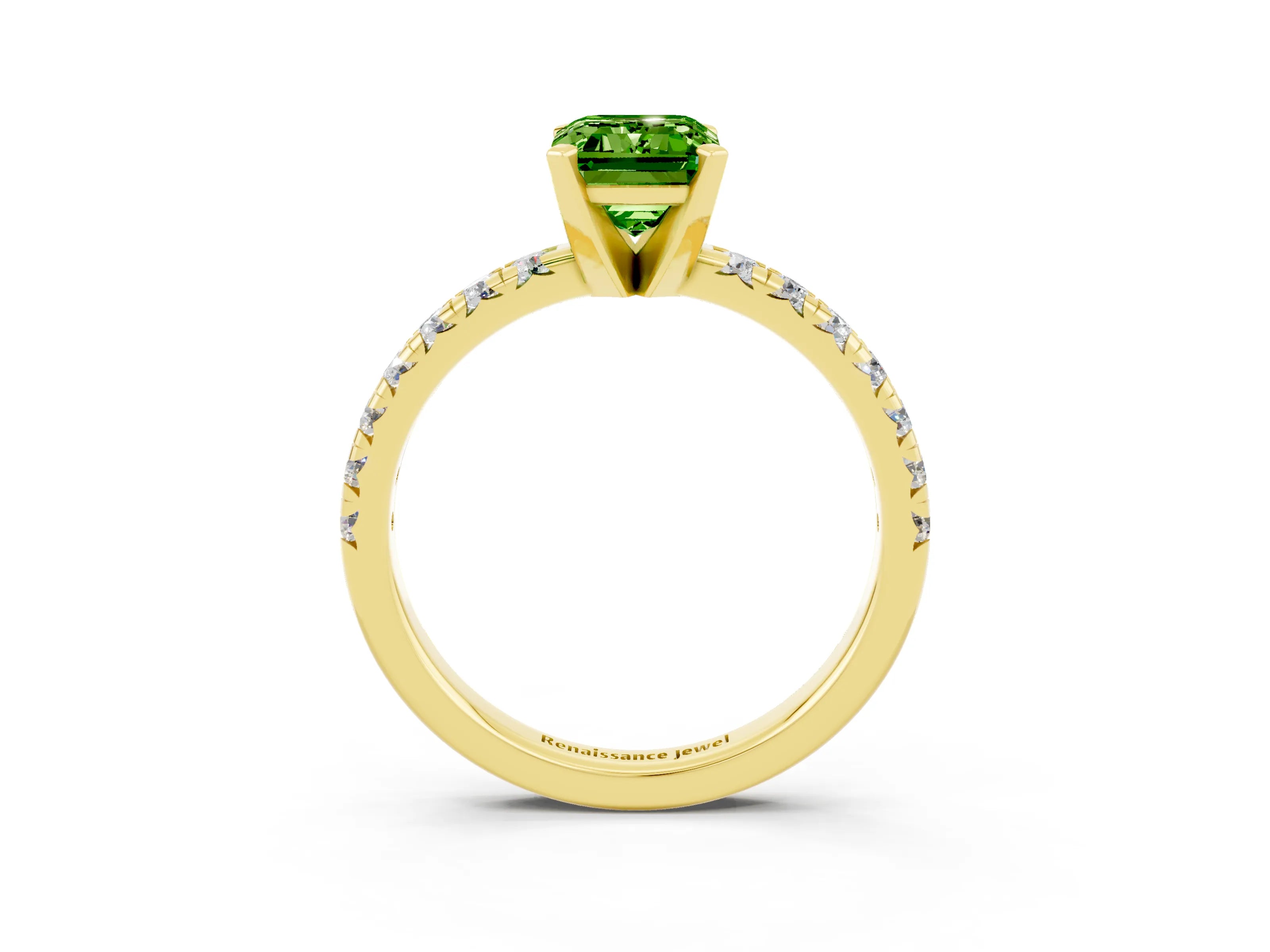 Yellow gold Emerald Cut Solitaire Pave Diamond Engagement Ring with Four-Prong Setting_15