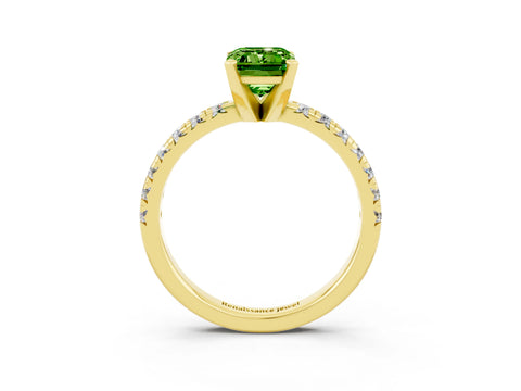 Yellow gold Emerald Cut Solitaire Pave Diamond Engagement Ring with Four-Prong Setting_15