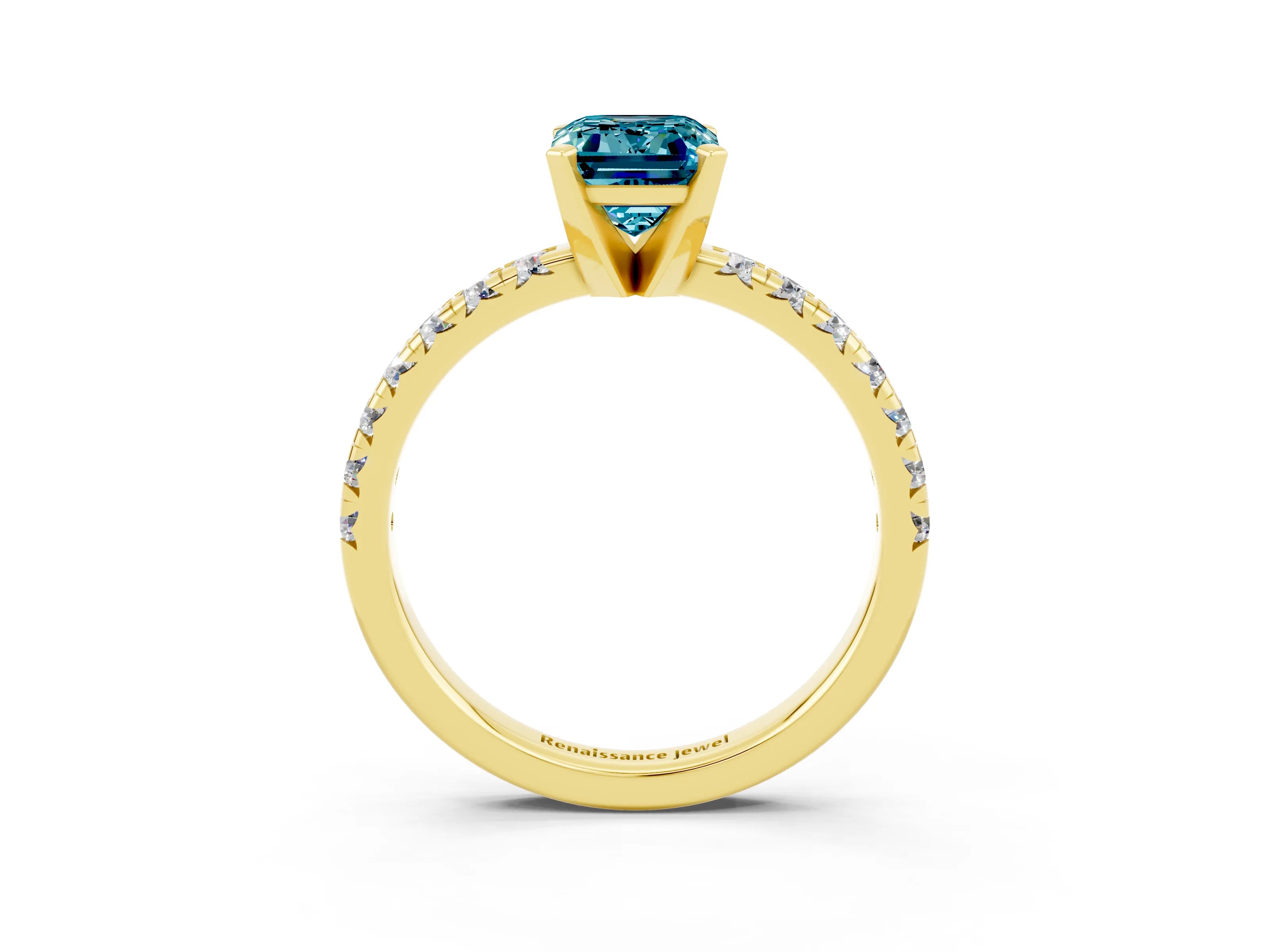 Yellow gold Emerald Cut Solitaire Pave Diamond Engagement Ring with Four-Prong Setting_15