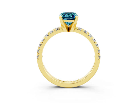Yellow gold Emerald Cut Solitaire Pave Diamond Engagement Ring with Four-Prong Setting_15
