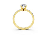 Yellow gold Emerald Cut Solitaire Pave Diamond Engagement Ring with Four-Prong Setting_15