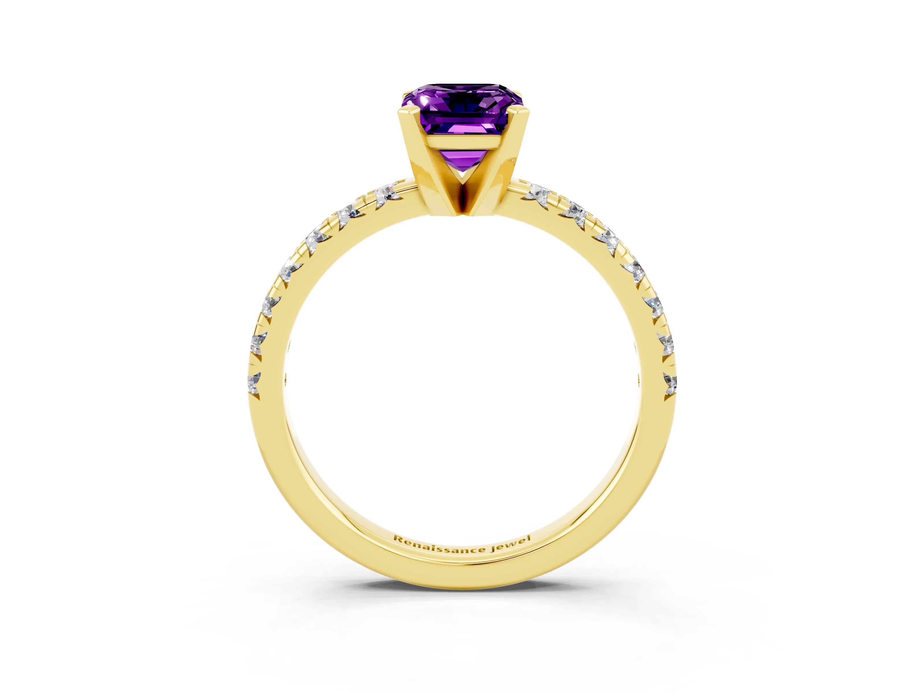 Yellow gold Emerald Cut Solitaire Pave Diamond Engagement Ring with Four-Prong Setting_15