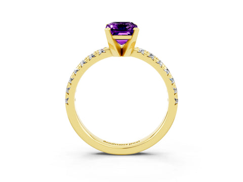 Yellow gold Emerald Cut Solitaire Pave Diamond Engagement Ring with Four-Prong Setting_15