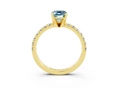 Yellow gold Emerald Cut Solitaire Pave Diamond Engagement Ring with Four-Prong Setting_15