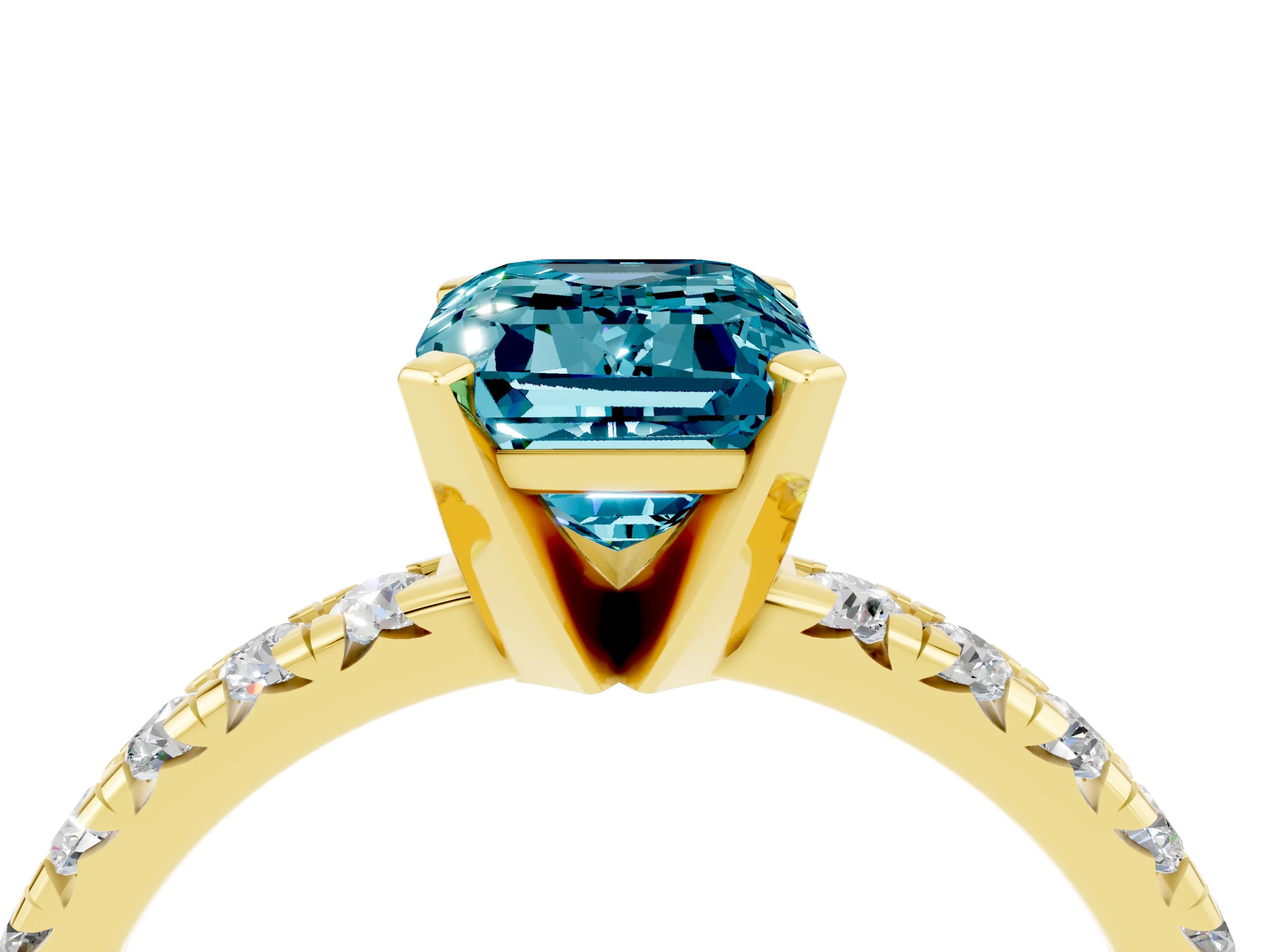 Yellow gold Emerald Cut Solitaire Pave Diamond Engagement Ring with Four-Prong Setting_16