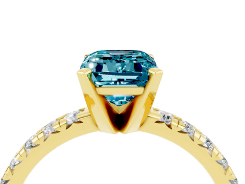Yellow gold Emerald Cut Solitaire Pave Diamond Engagement Ring with Four-Prong Setting_16