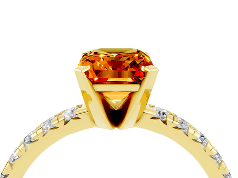 Yellow gold Emerald Cut Solitaire Pave Diamond Engagement Ring with Four-Prong Setting_16