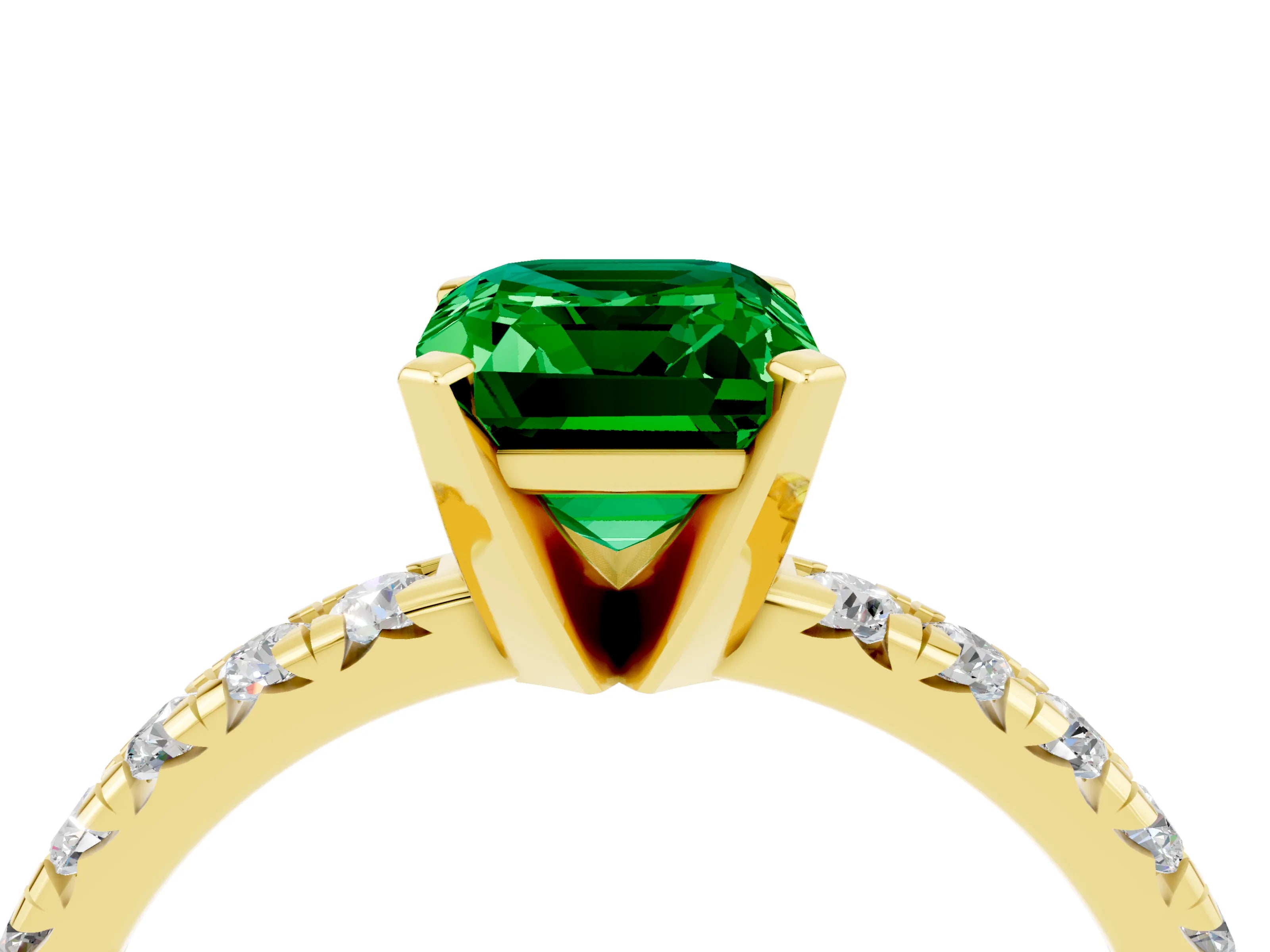 Yellow gold Emerald Cut Solitaire Pave Diamond Engagement Ring with Four-Prong Setting_16