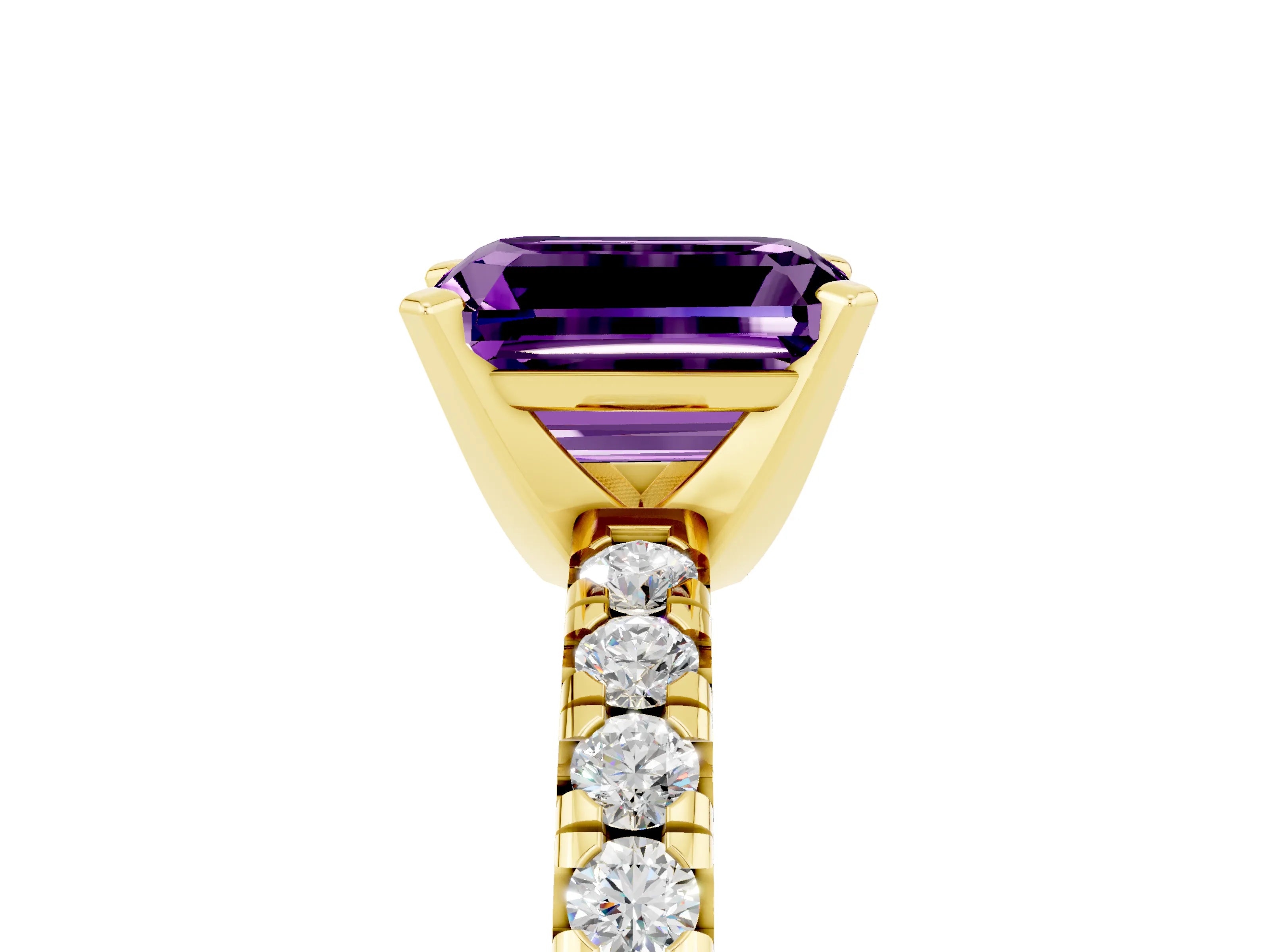 Yellow gold Emerald Cut Solitaire Pave Diamond Engagement Ring with Four-Prong Setting_17
