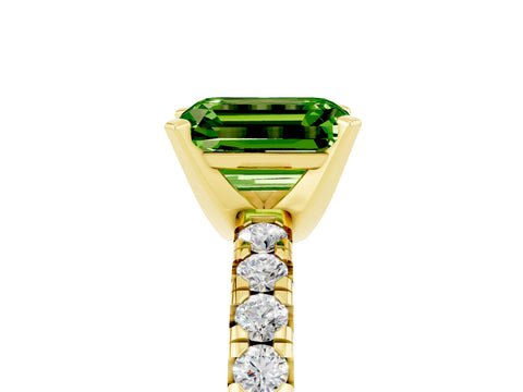 Yellow gold Emerald Cut Solitaire Pave Diamond Engagement Ring with Four-Prong Setting_17