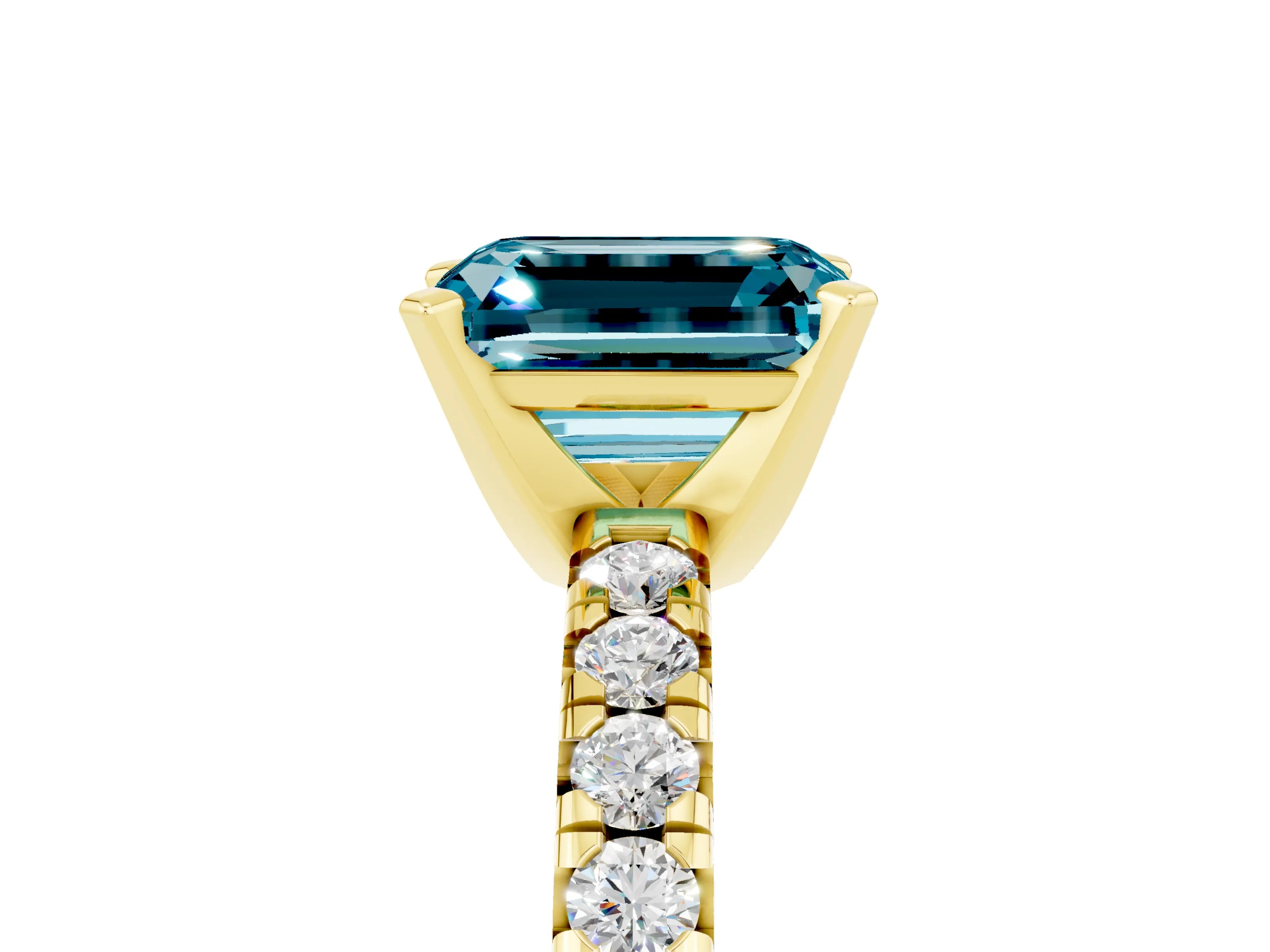 Yellow gold Emerald Cut Solitaire Pave Diamond Engagement Ring with Four-Prong Setting_17