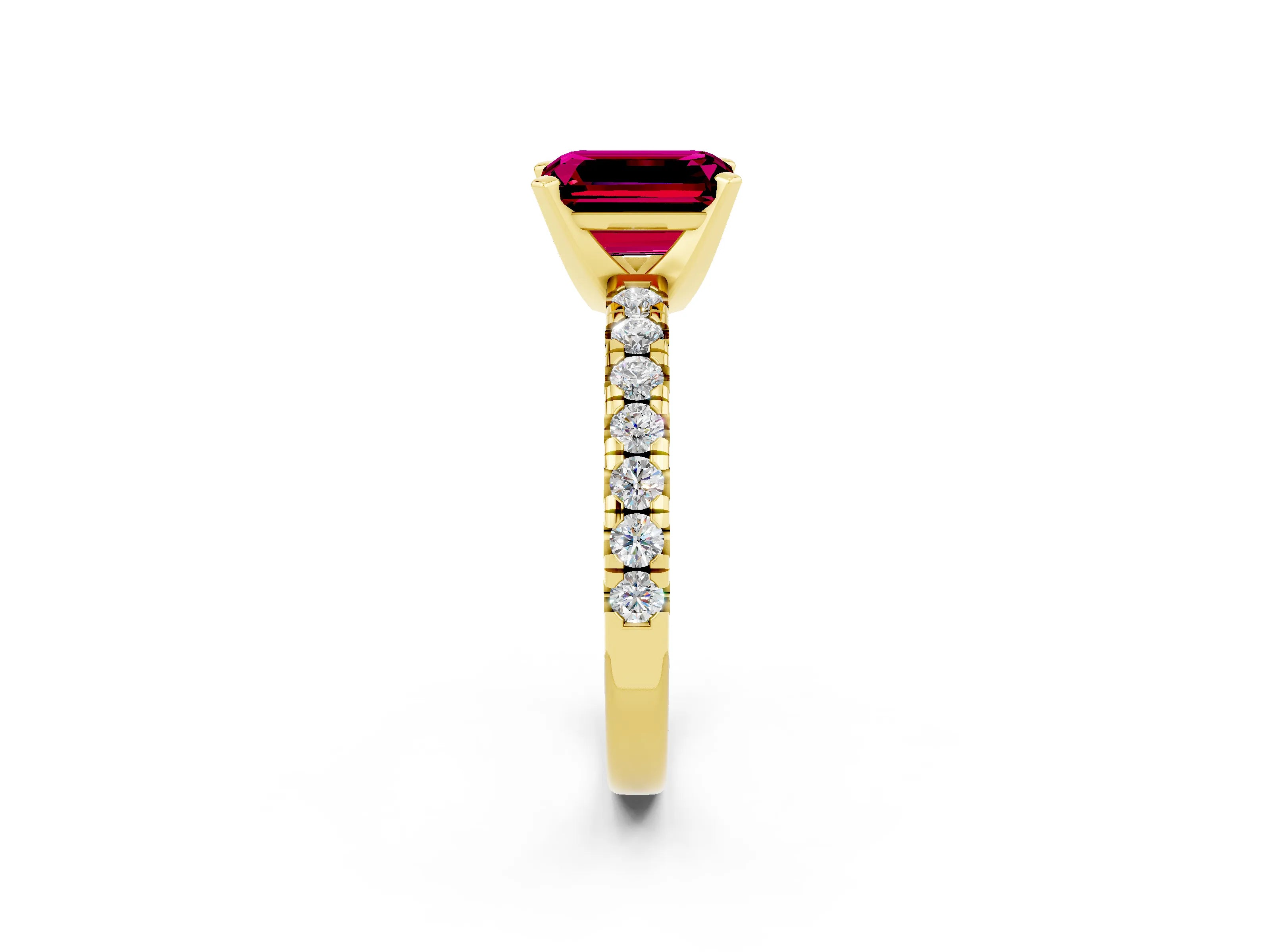 Yellow gold Emerald Cut Solitaire Pave Diamond Engagement Ring with Four-Prong Setting_2