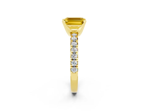 Yellow gold Emerald Cut Solitaire Pave Diamond Engagement Ring with Four-Prong Setting_2