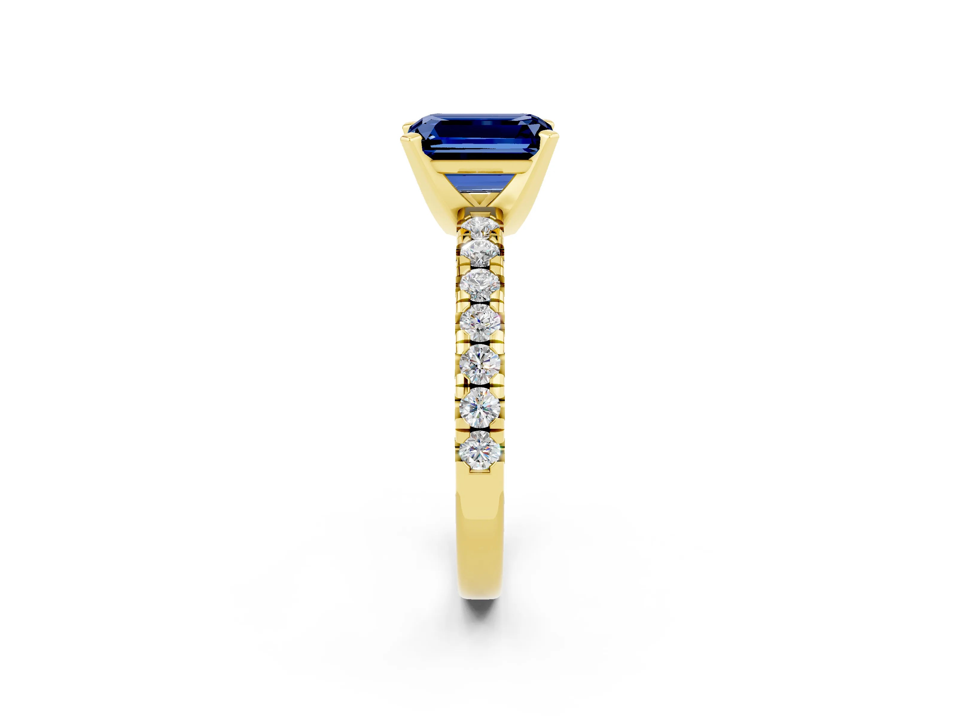 Yellow gold Emerald Cut Solitaire Pave Diamond Engagement Ring with Four-Prong Setting_2