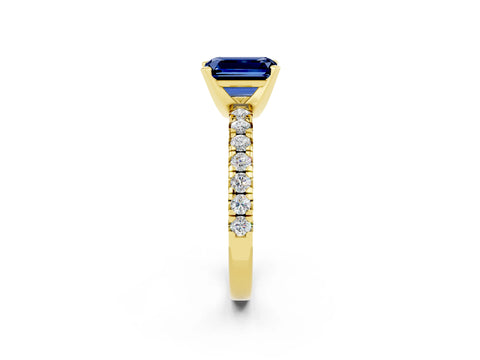 Yellow gold Emerald Cut Solitaire Pave Diamond Engagement Ring with Four-Prong Setting_2