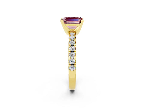 Yellow gold Emerald Cut Solitaire Pave Diamond Engagement Ring with Four-Prong Setting_2