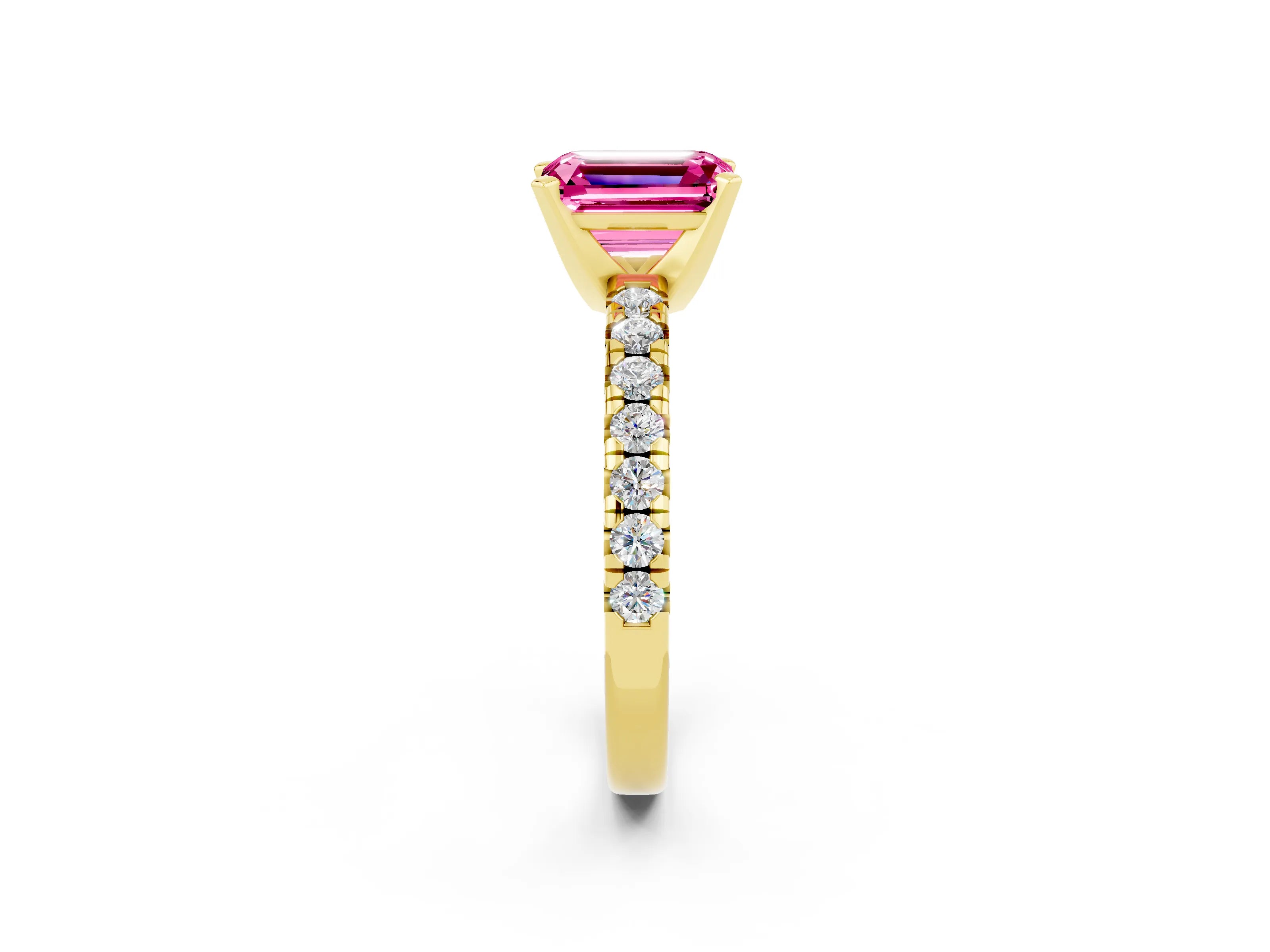 Yellow gold Emerald Cut Solitaire Pave Diamond Engagement Ring with Four-Prong Setting_2
