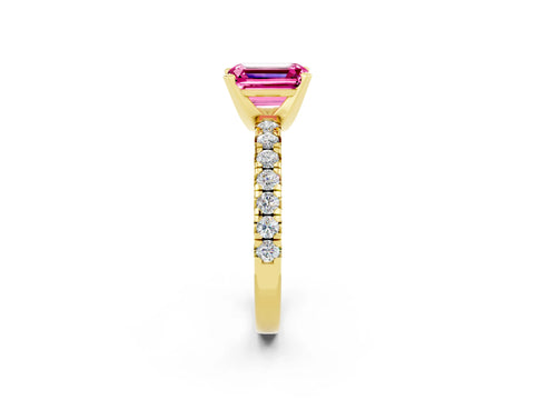 Yellow gold Emerald Cut Solitaire Pave Diamond Engagement Ring with Four-Prong Setting_2