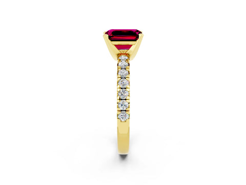 Yellow gold Emerald Cut Solitaire Pave Diamond Engagement Ring with Four-Prong Setting_2