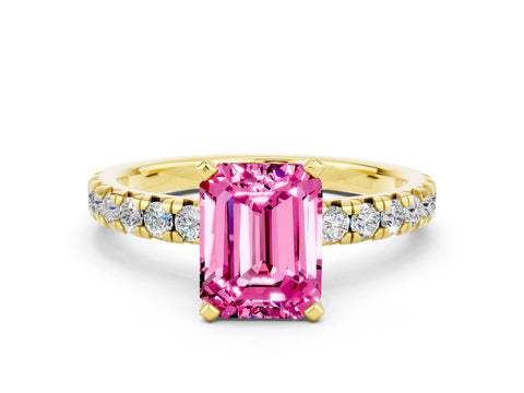 Yellow gold Emerald Cut Solitaire Pave Diamond Engagement Ring with Four-Prong Setting