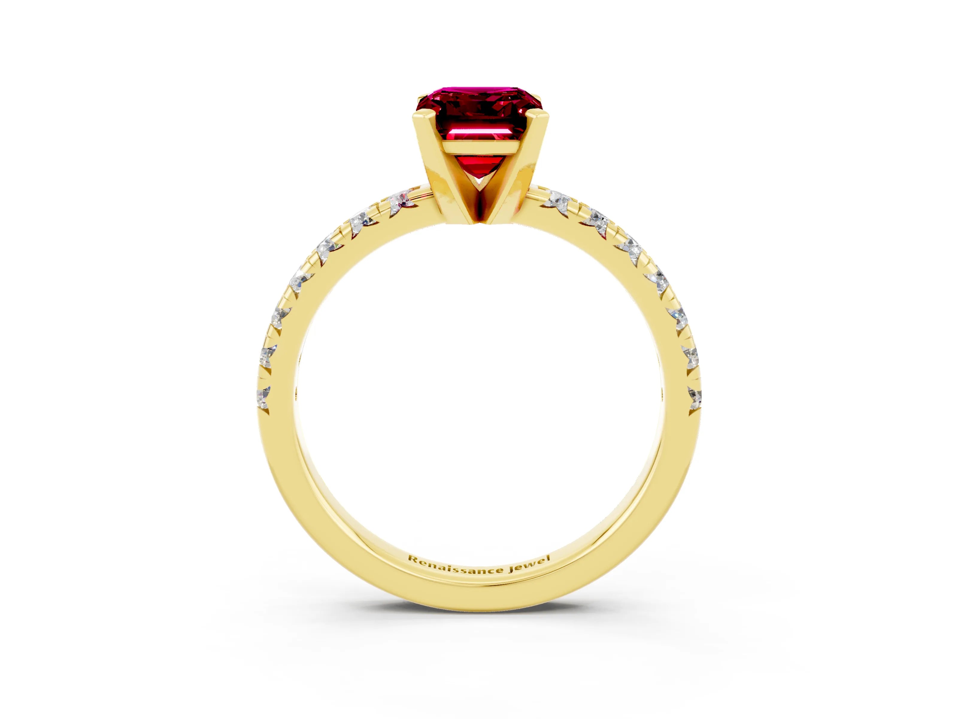 Yellow gold Emerald Cut Solitaire Pave Diamond Engagement Ring with Four-Prong Setting_3