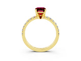 Yellow gold Emerald Cut Solitaire Pave Diamond Engagement Ring with Four-Prong Setting_3