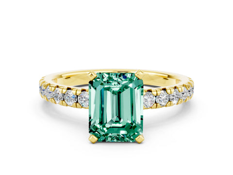 Yellow gold Emerald Cut Solitaire Pave Diamond Engagement Ring with Four-Prong Setting