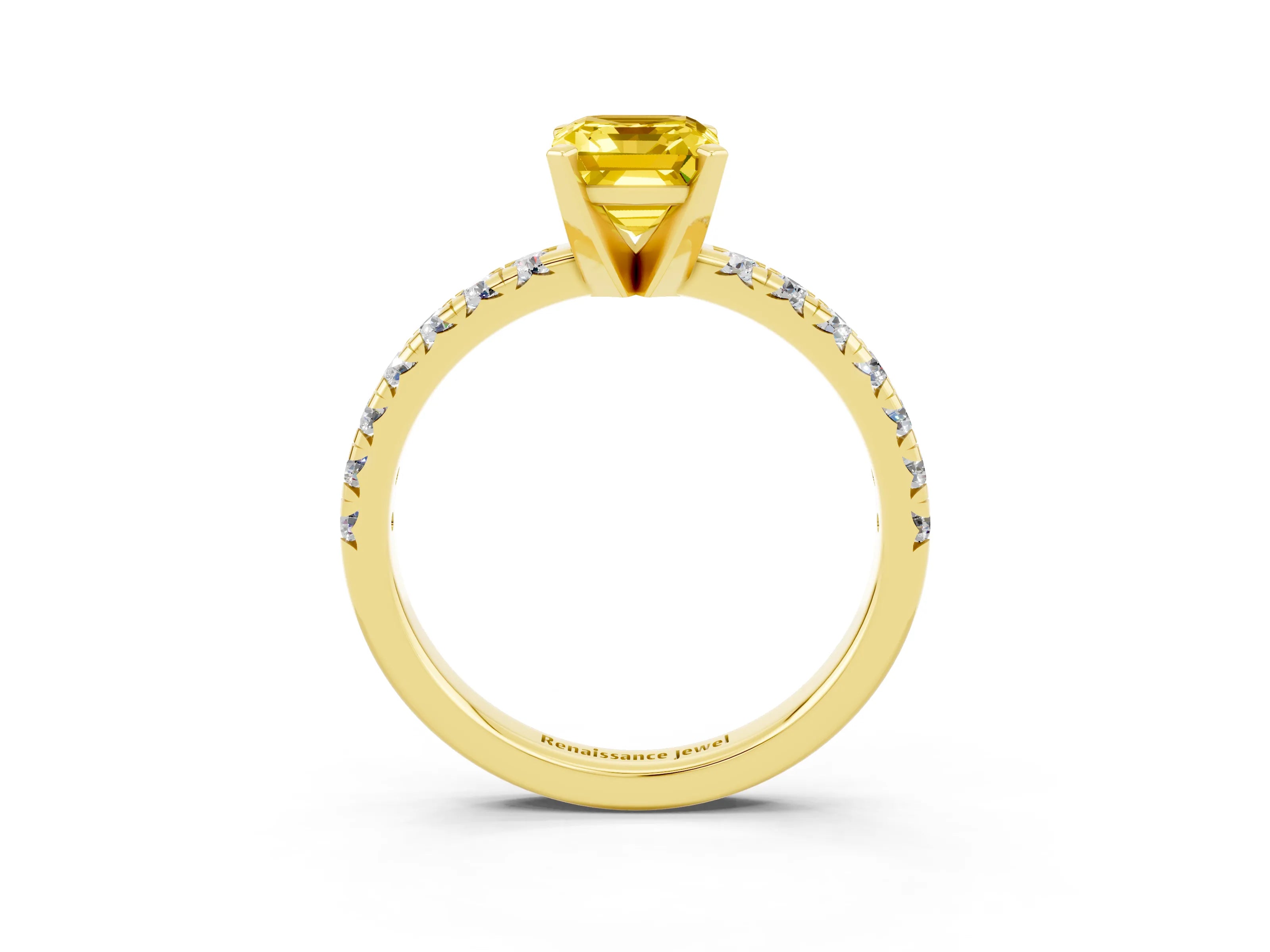 Yellow gold Emerald Cut Solitaire Pave Diamond Engagement Ring with Four-Prong Setting_3