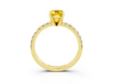 Yellow gold Emerald Cut Solitaire Pave Diamond Engagement Ring with Four-Prong Setting_3