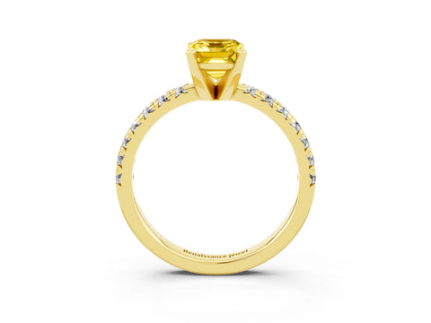 Yellow gold Emerald Cut Solitaire Pave Diamond Engagement Ring with Four-Prong Setting_3