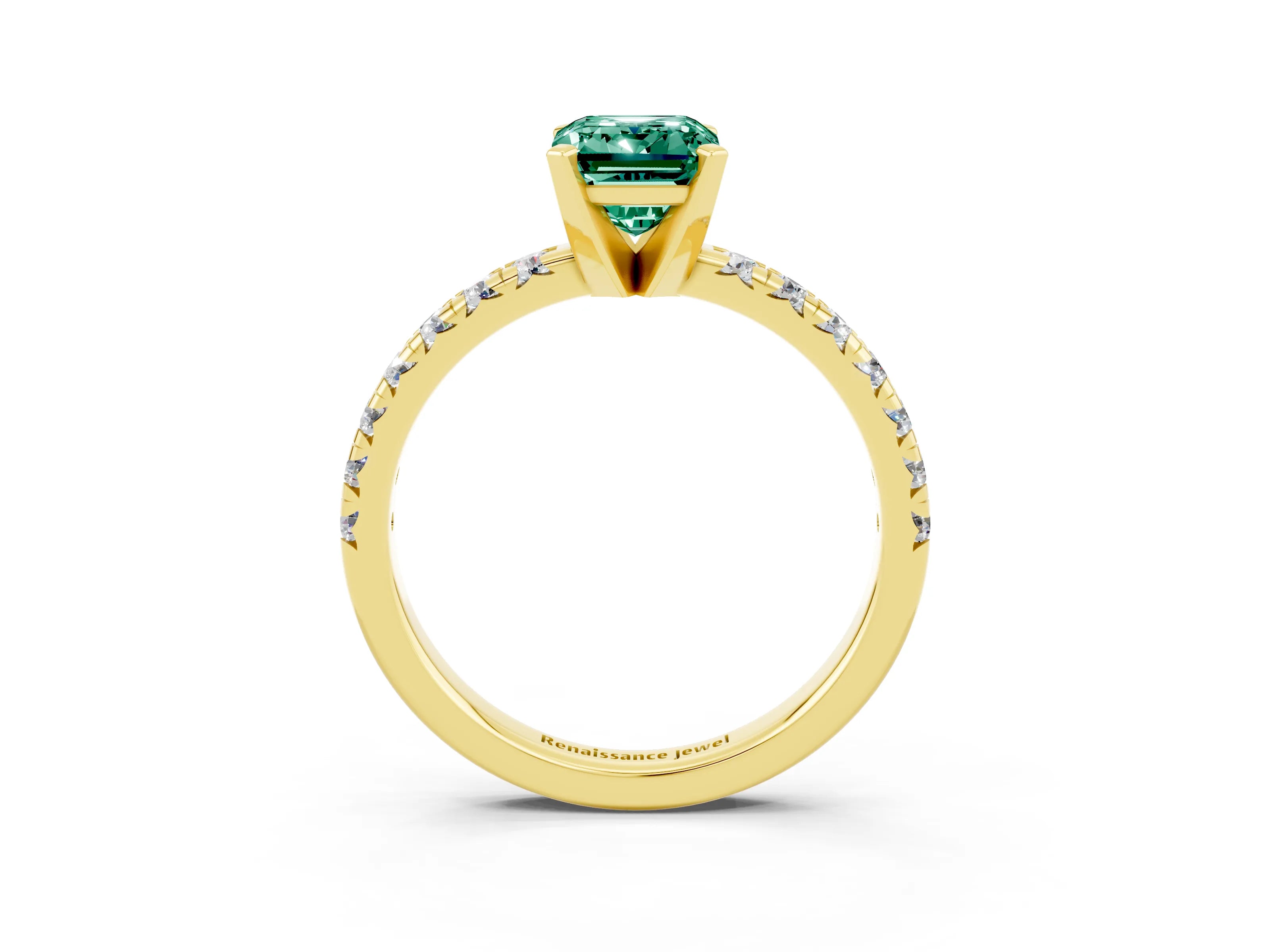 Yellow gold Emerald Cut Solitaire Pave Diamond Engagement Ring with Four-Prong Setting_3