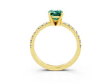 Yellow gold Emerald Cut Solitaire Pave Diamond Engagement Ring with Four-Prong Setting_3