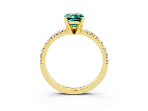 Yellow gold Emerald Cut Solitaire Pave Diamond Engagement Ring with Four-Prong Setting_3