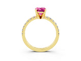 Yellow gold Emerald Cut Solitaire Pave Diamond Engagement Ring with Four-Prong Setting_3